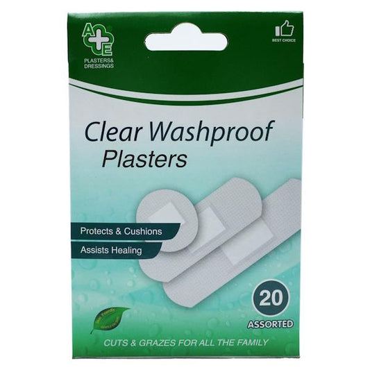 A&E Clear Washproof Plasters 20 Assorted (3 x 20 Plasters)